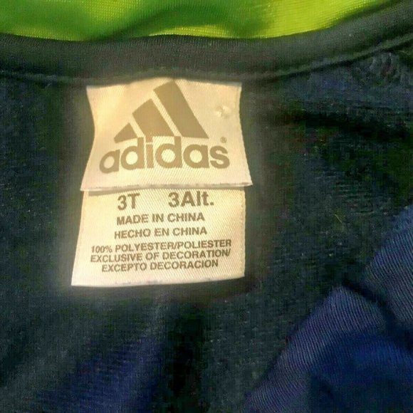 ADIDAS Full Zip Track Jacket Boys Size 3T Navy Blue & Green Kids triple stripe - Picture 3 of 5